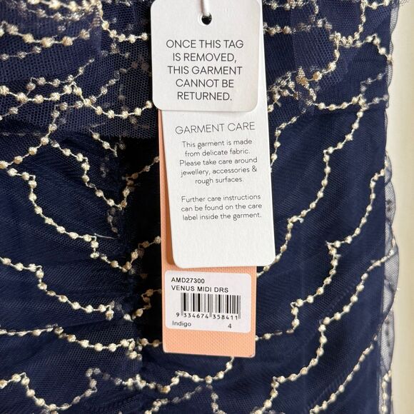 NWT ALICE MCCALL venue Valentine Midi Dress size 0 indigo $550 retail - Picture 3 of 9